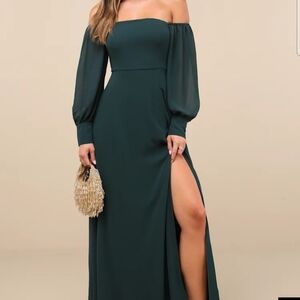 Lulus Feel The Romance Elegant Off-Shoulder Green Dress